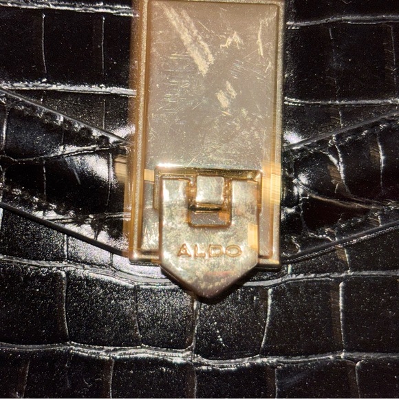 ALDO Black Croc-Embossed Structured Handbag Crossbody Minimalist Bag - Picture 3 of 9